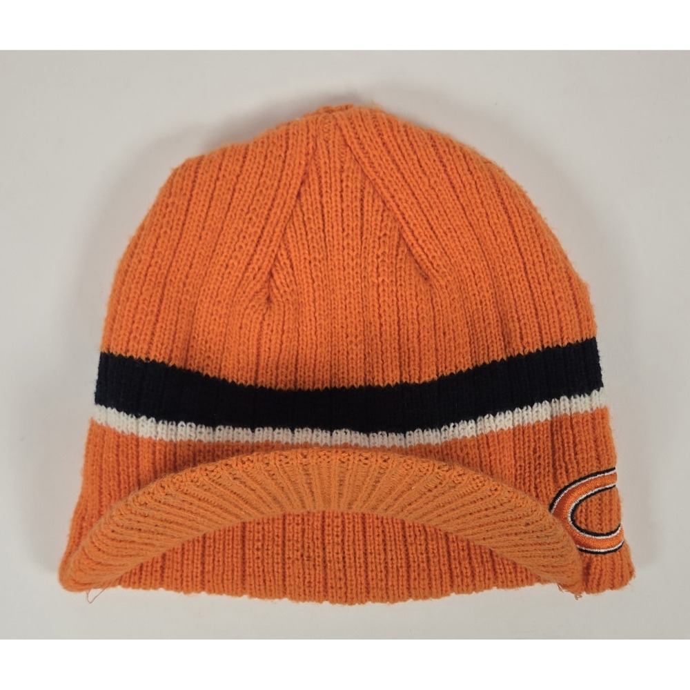 Y2K Chicago Bears Stocking Cap Knit Hat With Brim Orange Youth NFL Football
